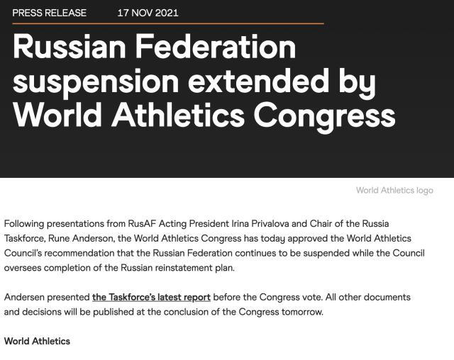 开云-俄罗斯田协被延长禁赛处罚 表态绝不会“重蹈覆辙”